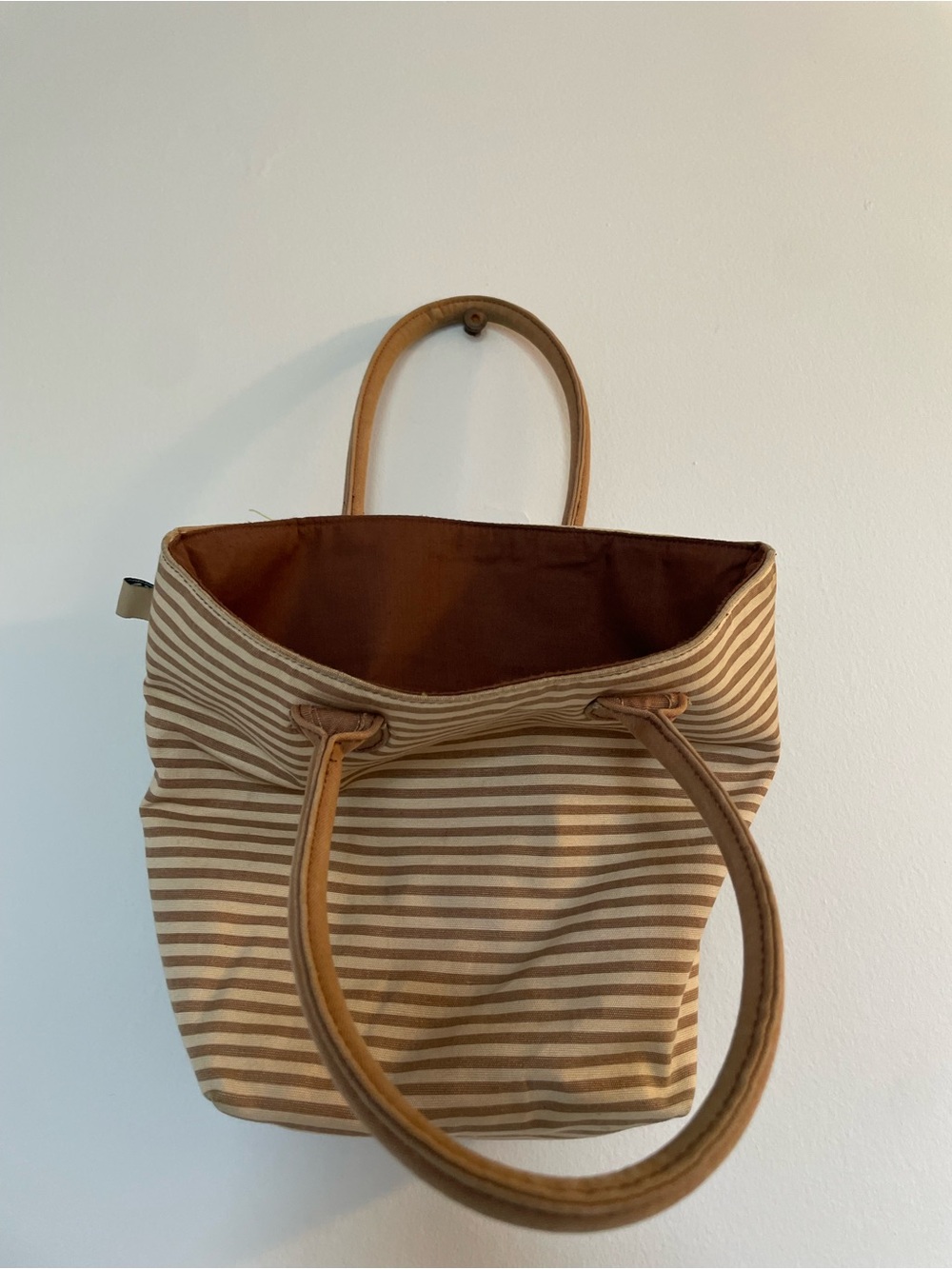Vintage Style Striped Small Tote Bag with Dual Straps brown- The body shop